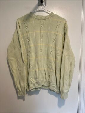 VTG Bill Blass Men's Sz:L Pale Yellow/green Cable Knit Preppy Cotton Sweater.